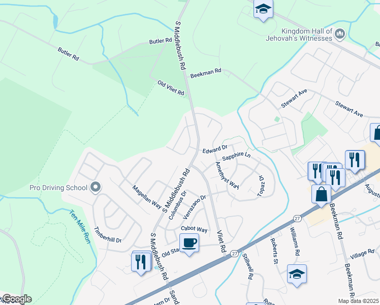 map of restaurants, bars, coffee shops, grocery stores, and more near 52 Gregory Lane in Franklin Township