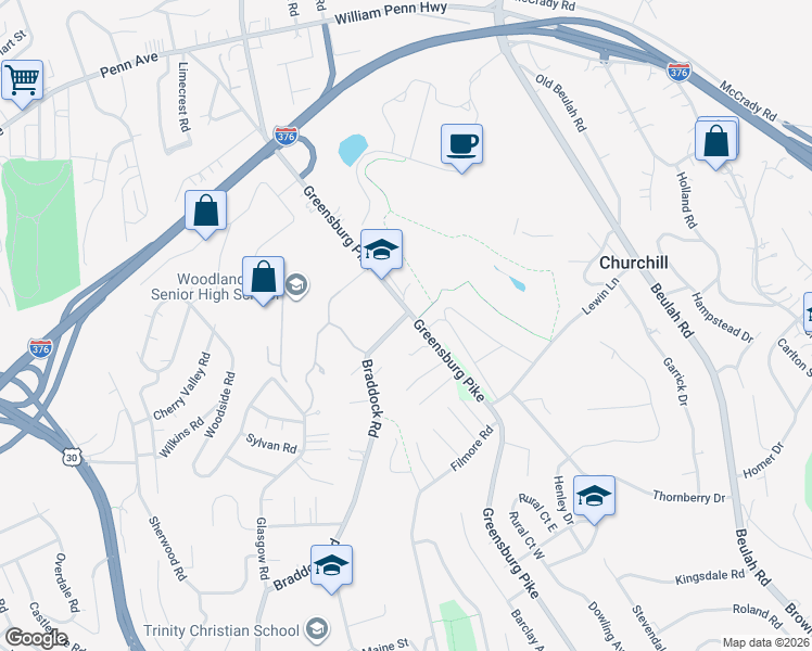 map of restaurants, bars, coffee shops, grocery stores, and more near 2531 Greensburg Pike in Pittsburgh