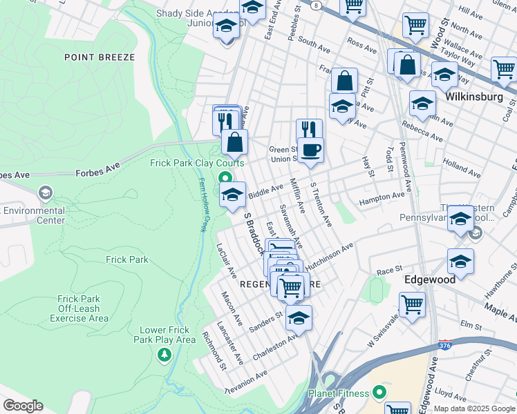 map of restaurants, bars, coffee shops, grocery stores, and more near 745 South Braddock Avenue in Pittsburgh