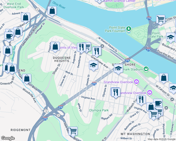 map of restaurants, bars, coffee shops, grocery stores, and more near 4 Basil Way in Pittsburgh