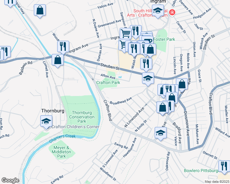 map of restaurants, bars, coffee shops, grocery stores, and more near 82 Belvidere Street in Pittsburgh
