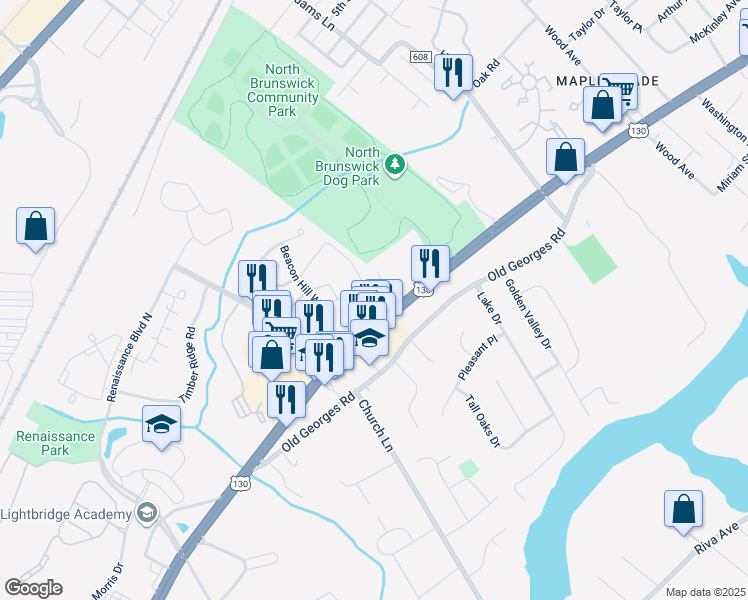 map of restaurants, bars, coffee shops, grocery stores, and more near 817 Plymouth Road in North Brunswick Township