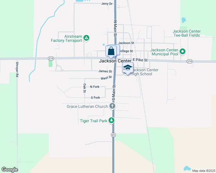 map of restaurants, bars, coffee shops, grocery stores, and more near 196-218 North Fork in Jackson Center