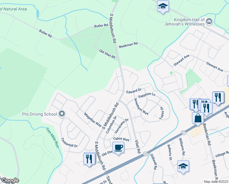 map of restaurants, bars, coffee shops, grocery stores, and more near 52 Gregory Lane in Franklin Township