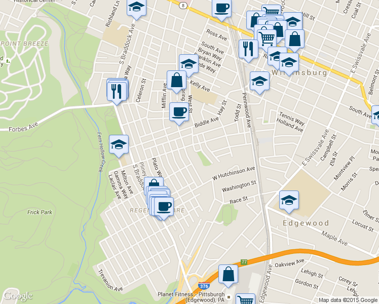map of restaurants, bars, coffee shops, grocery stores, and more near 833 South Trenton Avenue in Pittsburgh
