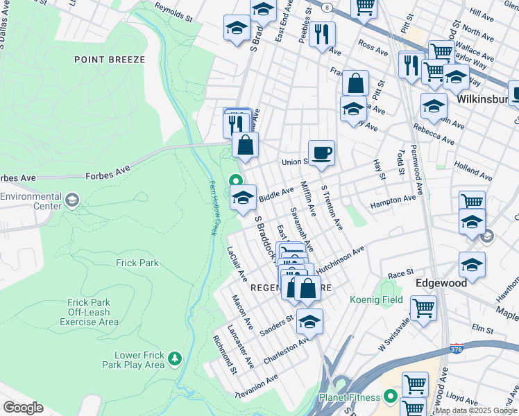 map of restaurants, bars, coffee shops, grocery stores, and more near 745 South Braddock Avenue in Pittsburgh