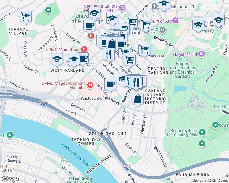 map of restaurants, bars, coffee shops, grocery stores, and more near 339 Coltart Avenue in Pittsburgh