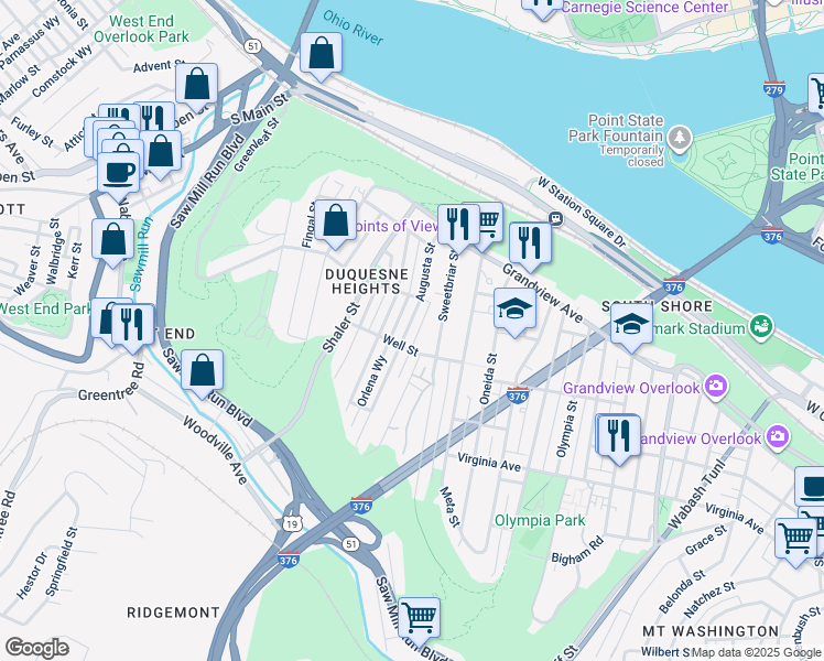 map of restaurants, bars, coffee shops, grocery stores, and more near 320 Augusta Street in Pittsburgh