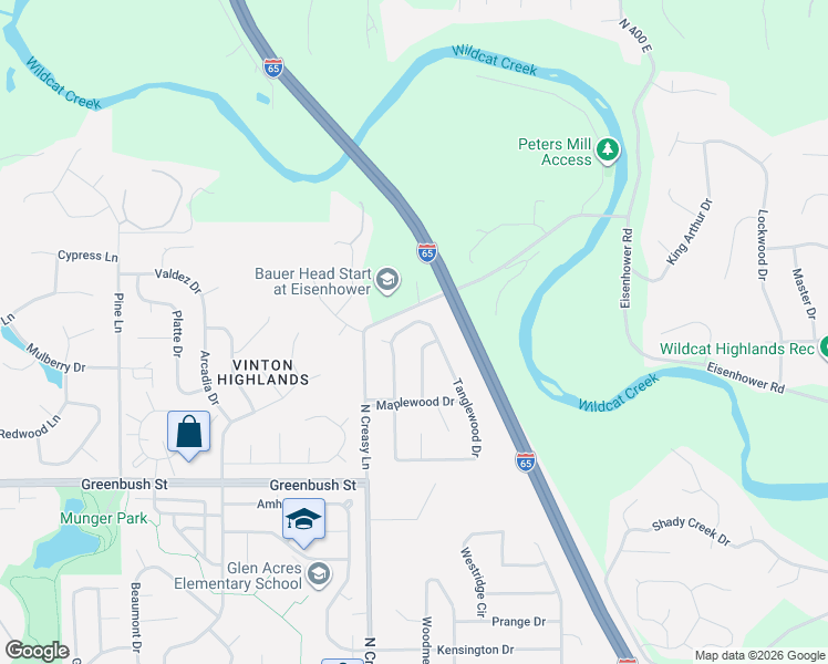 map of restaurants, bars, coffee shops, grocery stores, and more near 1916 Tanglewood Drive in Lafayette