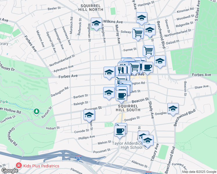 map of restaurants, bars, coffee shops, grocery stores, and more near in Pittsburgh