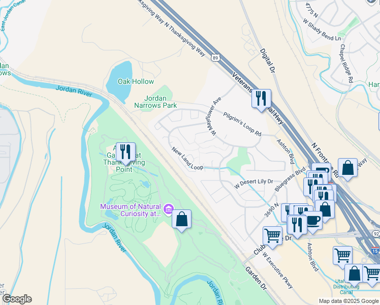 map of restaurants, bars, coffee shops, grocery stores, and more near 3528 West New Land Loop in Lehi