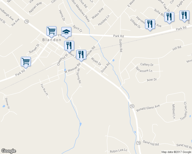 map of restaurants, bars, coffee shops, grocery stores, and more near 550 Main Street in Blandon
