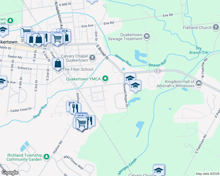 map of restaurants, bars, coffee shops, grocery stores, and more near 413 Fairview Avenue in Quakertown
