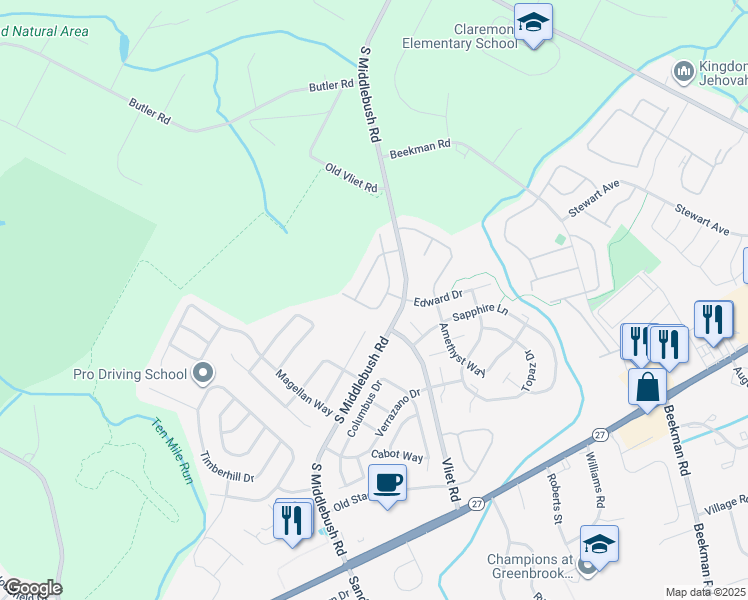 map of restaurants, bars, coffee shops, grocery stores, and more near 52 Gregory Lane in Franklin Township