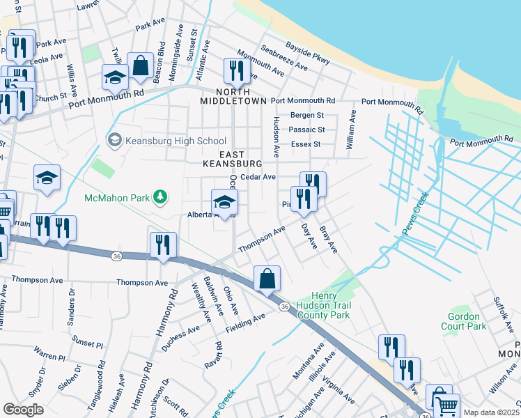 map of restaurants, bars, coffee shops, grocery stores, and more near 7 Lester Place in Middletown Township