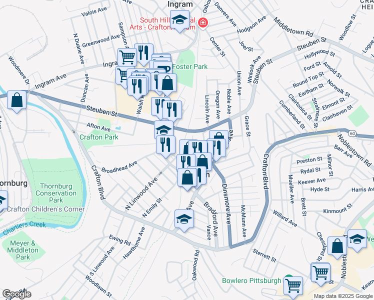 map of restaurants, bars, coffee shops, grocery stores, and more near 3 Division Street in Pittsburgh