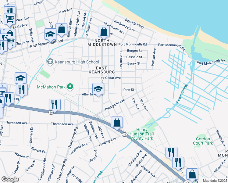 map of restaurants, bars, coffee shops, grocery stores, and more near 7 Lester Place in Middletown Township