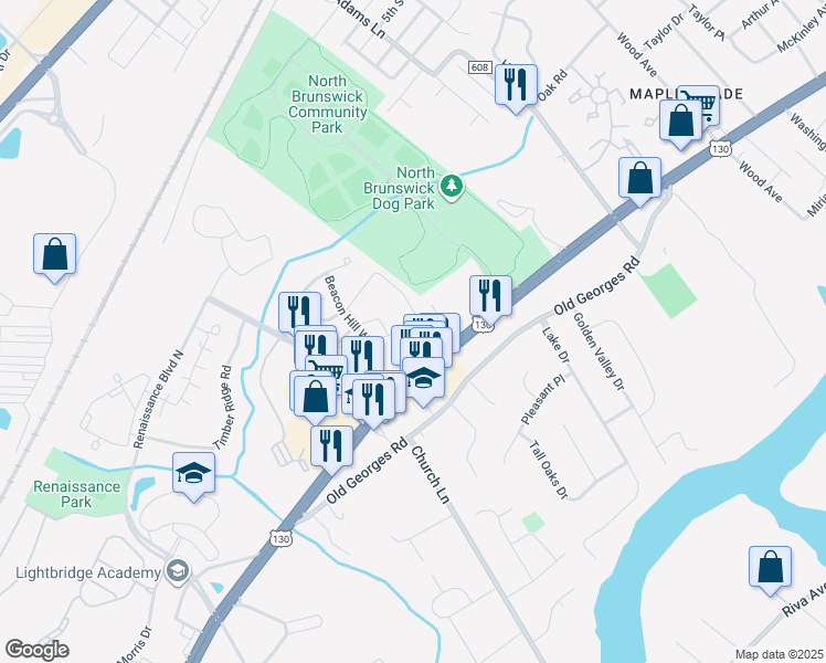 map of restaurants, bars, coffee shops, grocery stores, and more near 817 Plymouth Road in North Brunswick Township