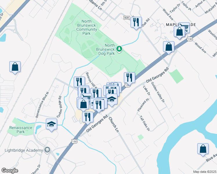 map of restaurants, bars, coffee shops, grocery stores, and more near 817 Plymouth Road in North Brunswick Township