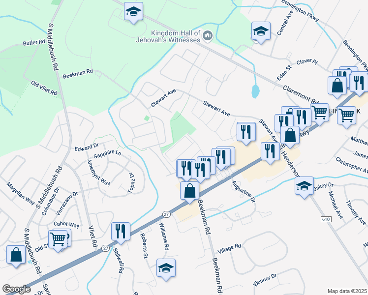 map of restaurants, bars, coffee shops, grocery stores, and more near 20 605 Delar Parkway in Franklin Township