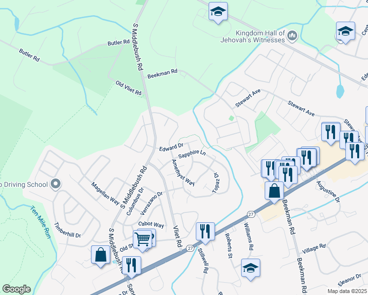 map of restaurants, bars, coffee shops, grocery stores, and more near 83 Edward Drive in Franklin Township