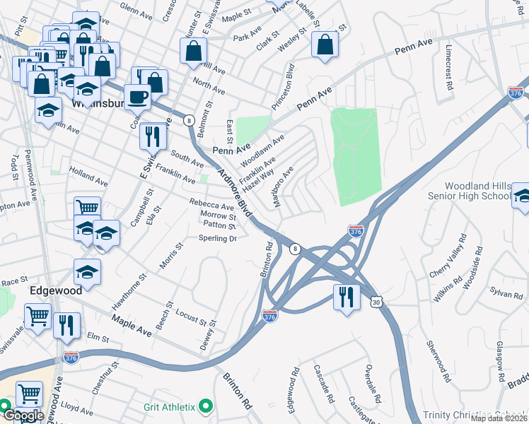 map of restaurants, bars, coffee shops, grocery stores, and more near 530 Midland Street in Pittsburgh