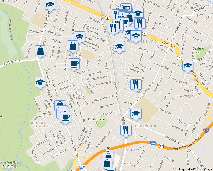 map of restaurants, bars, coffee shops, grocery stores, and more near 616 Hampton Avenue in Pittsburgh