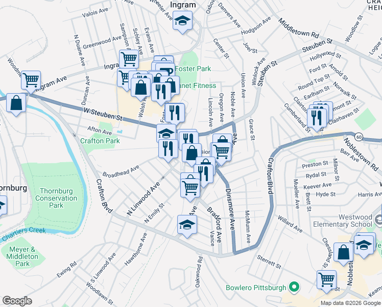 map of restaurants, bars, coffee shops, grocery stores, and more near 11 Division Street in Pittsburgh