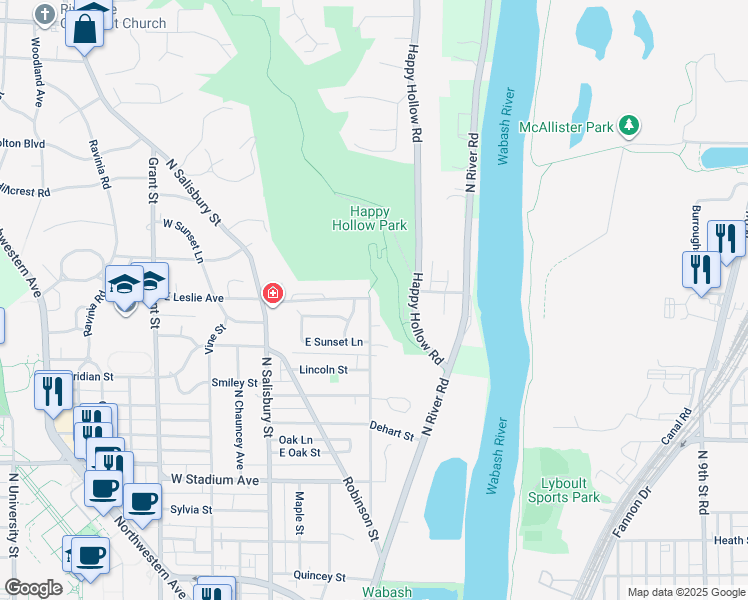 map of restaurants, bars, coffee shops, grocery stores, and more near 940 Rose Street in West Lafayette