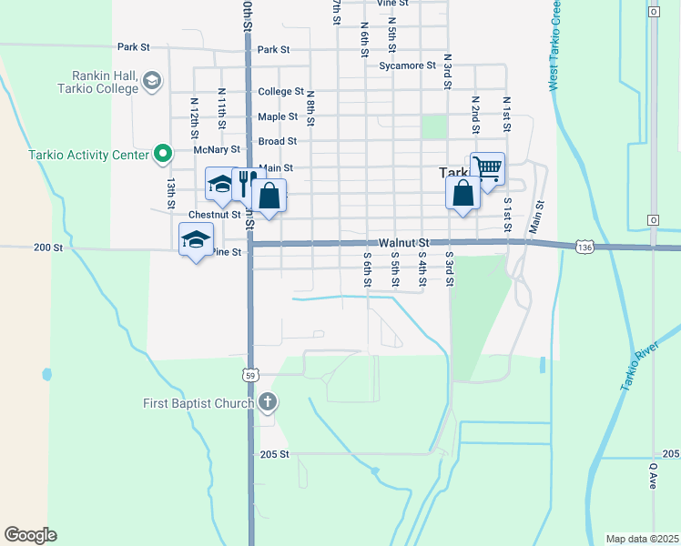 map of restaurants, bars, coffee shops, grocery stores, and more near 708 Pine Street in Tarkio