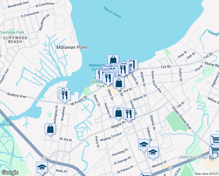 map of restaurants, bars, coffee shops, grocery stores, and more near 42 West Front Street in Keyport