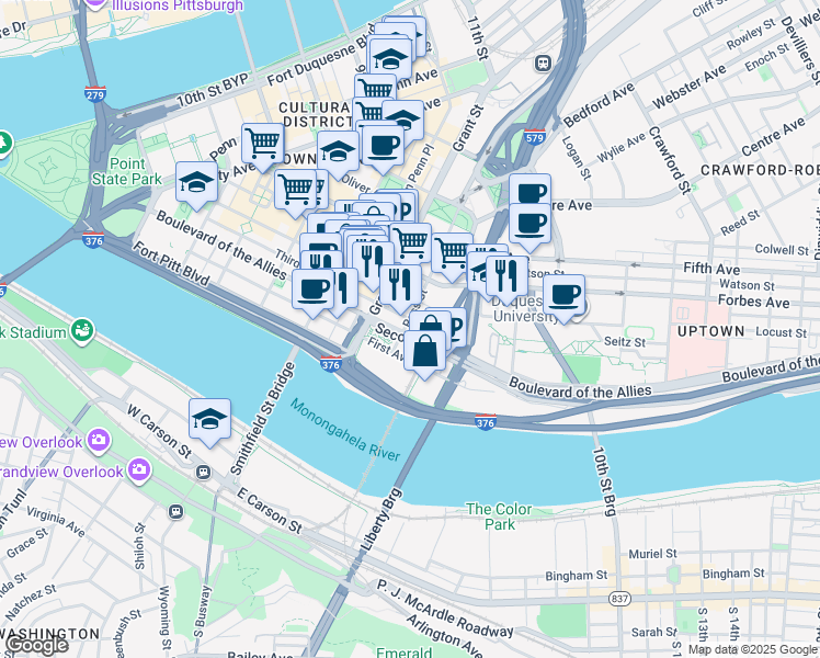 map of restaurants, bars, coffee shops, grocery stores, and more near 200 Ross Street in Pittsburgh