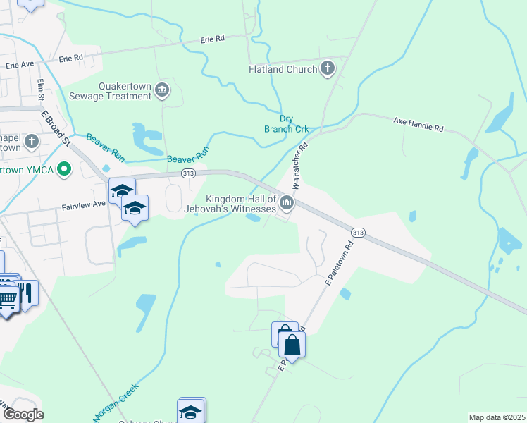 map of restaurants, bars, coffee shops, grocery stores, and more near 890 Doylestown Pike in Quakertown