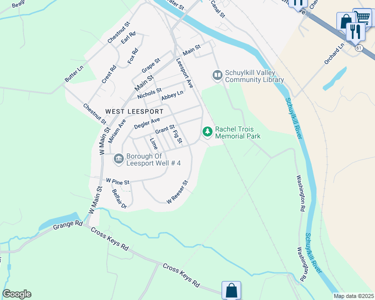 map of restaurants, bars, coffee shops, grocery stores, and more near 508 Leesport Avenue in Leesport