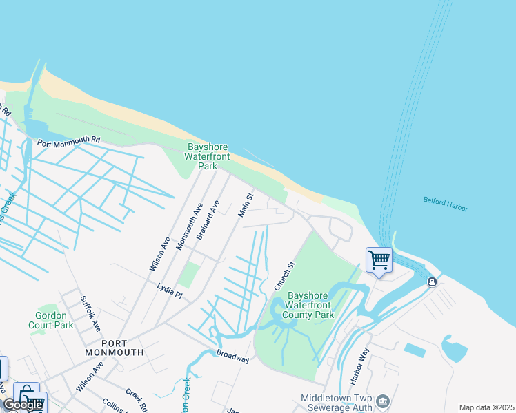 map of restaurants, bars, coffee shops, grocery stores, and more near 616 Park Avenue in Port Monmouth