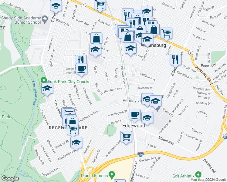 map of restaurants, bars, coffee shops, grocery stores, and more near 600 Hampton Street in Pittsburgh