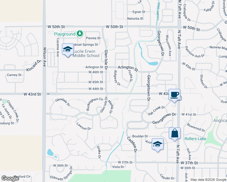 map of restaurants, bars, coffee shops, grocery stores, and more near 2050 Ridgway Court in Loveland