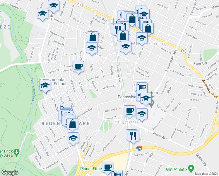 map of restaurants, bars, coffee shops, grocery stores, and more near 616 Hampton Avenue in Pittsburgh