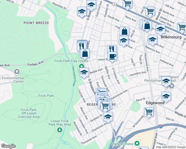 map of restaurants, bars, coffee shops, grocery stores, and more near 745 South Braddock Avenue in Pittsburgh