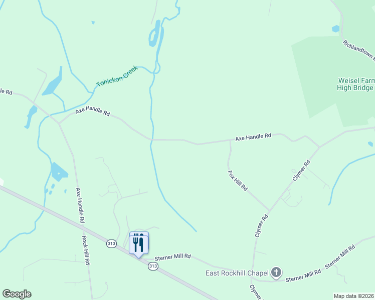 map of restaurants, bars, coffee shops, grocery stores, and more near 4345 Axe Handle Road in Quakertown