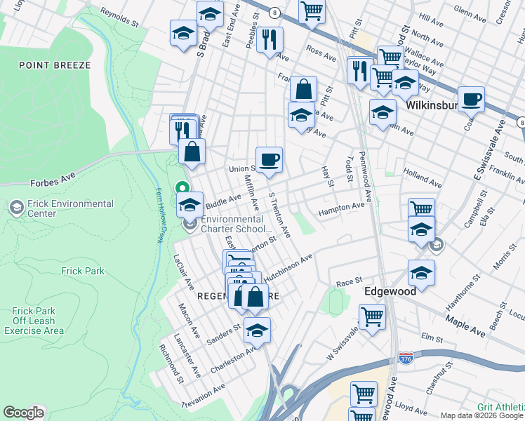 map of restaurants, bars, coffee shops, grocery stores, and more near 833 Mifflin Avenue in Pittsburgh