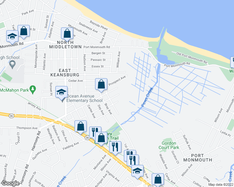 map of restaurants, bars, coffee shops, grocery stores, and more near 483 Center Avenue in Middletown