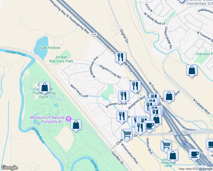 map of restaurants, bars, coffee shops, grocery stores, and more near 3994 North New Land Loop in Lehi
