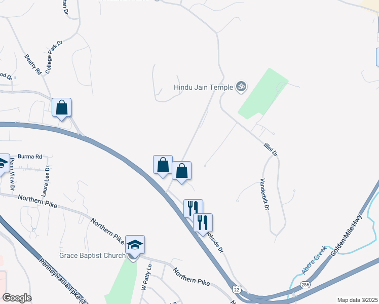 map of restaurants, bars, coffee shops, grocery stores, and more near 226 Elliott Road in Monroeville