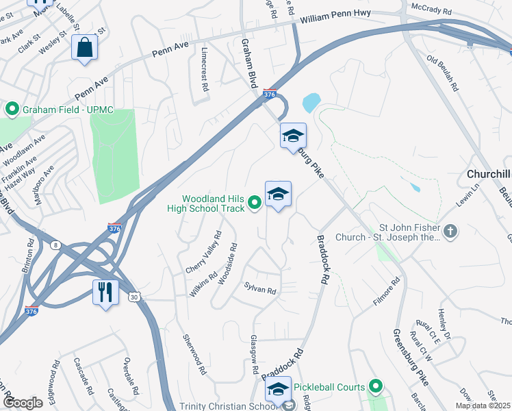 map of restaurants, bars, coffee shops, grocery stores, and more near in Pittsburgh