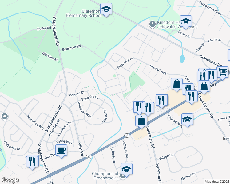 map of restaurants, bars, coffee shops, grocery stores, and more near 211 Rachel Court in Franklin Township