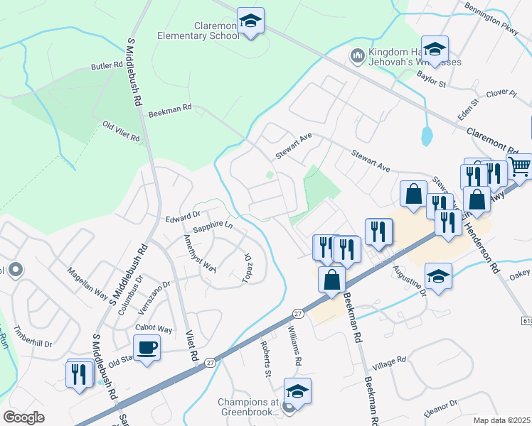 map of restaurants, bars, coffee shops, grocery stores, and more near 211 Rachel Court in Franklin Township