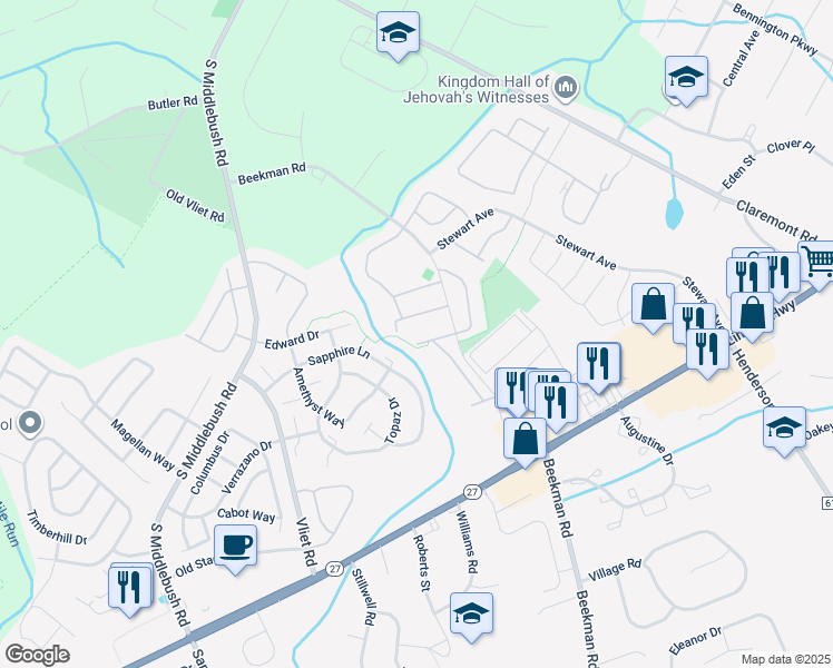map of restaurants, bars, coffee shops, grocery stores, and more near 211 Rachel Court in Franklin Township