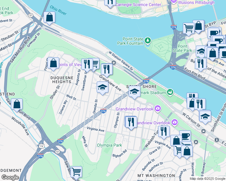 map of restaurants, bars, coffee shops, grocery stores, and more near 108 Hallock Street in Pittsburgh