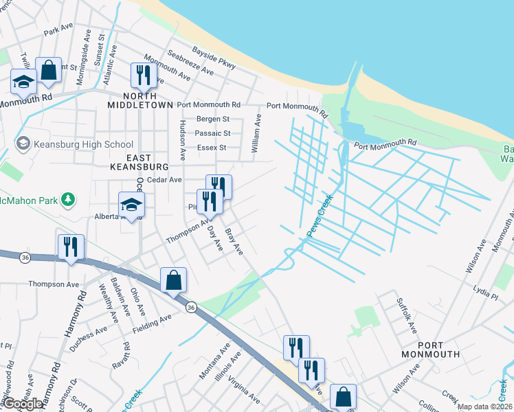 map of restaurants, bars, coffee shops, grocery stores, and more near 489 Center Avenue in North Middletown